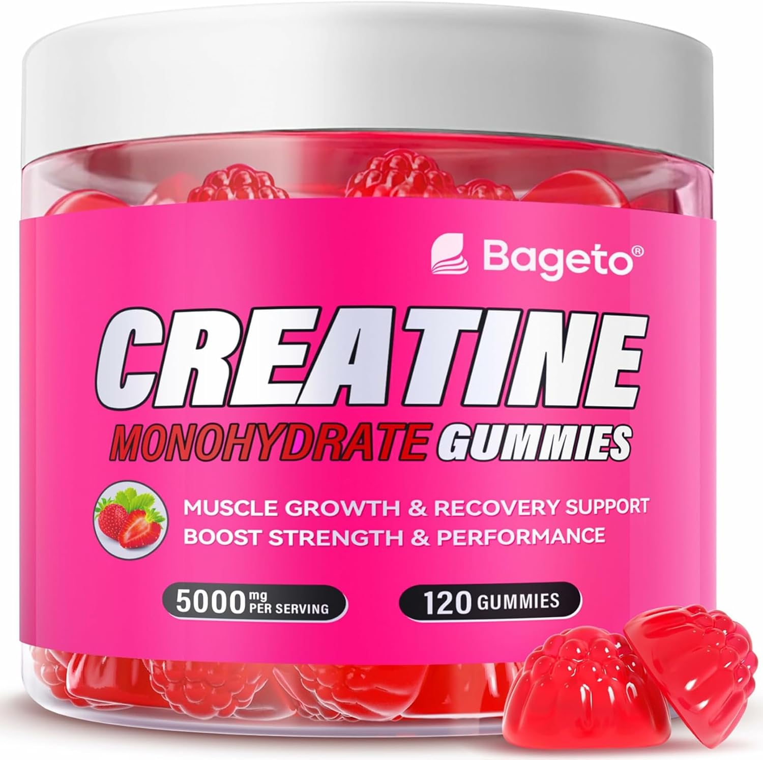 Creatine Monohydrate Gummies 5000mg for Men & Women, Gomitas de Creatina 5g Creatine Monohydrate, 0g Sugar Chewables Creatine Pre-Work Out for Muscle Strength, Vegan,120 Count, Strawberry