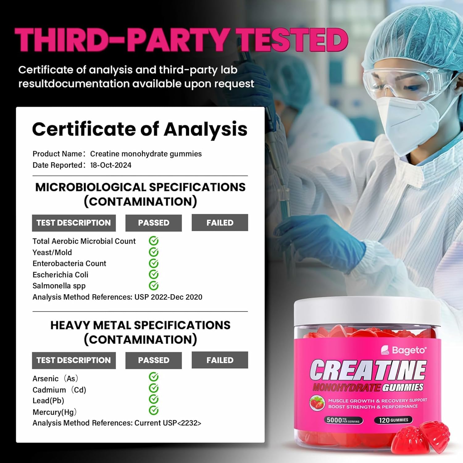 Creatine Monohydrate Gummies 5000mg for Men & Women, Gomitas de Creatina 5g Creatine Monohydrate, 0g Sugar Chewables Creatine Pre-Work Out for Muscle Strength, Vegan,120 Count, Strawberry