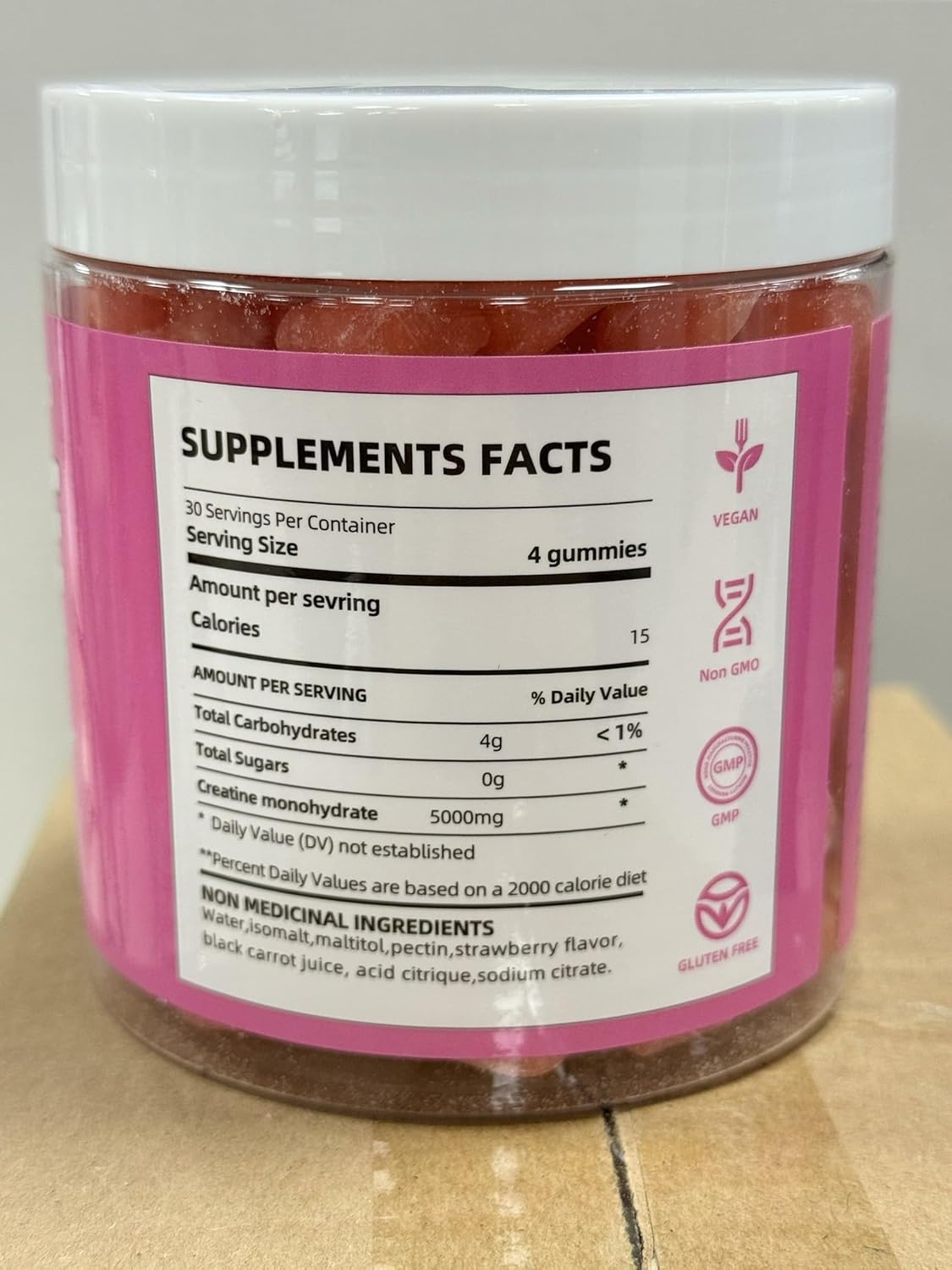 Creatine Monohydrate Gummies 5000mg for Men & Women, Gomitas de Creatina 5g Creatine Monohydrate, 0g Sugar Chewables Creatine Pre-Work Out for Muscle Strength, Vegan,120 Count, Strawberry
