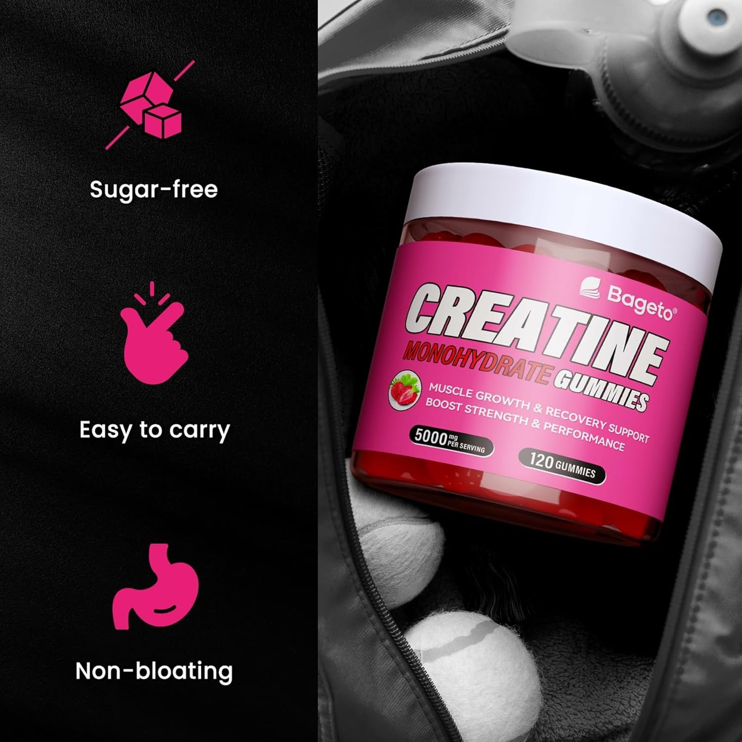 Creatine Monohydrate Gummies 5000mg for Men & Women, Gomitas de Creatina 5g Creatine Monohydrate, 0g Sugar Chewables Creatine Pre-Work Out for Muscle Strength, Vegan,120 Count, Strawberry